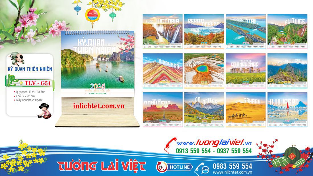 Lịch gỗ để bàn Kỳ Quan Thiên Nhiên